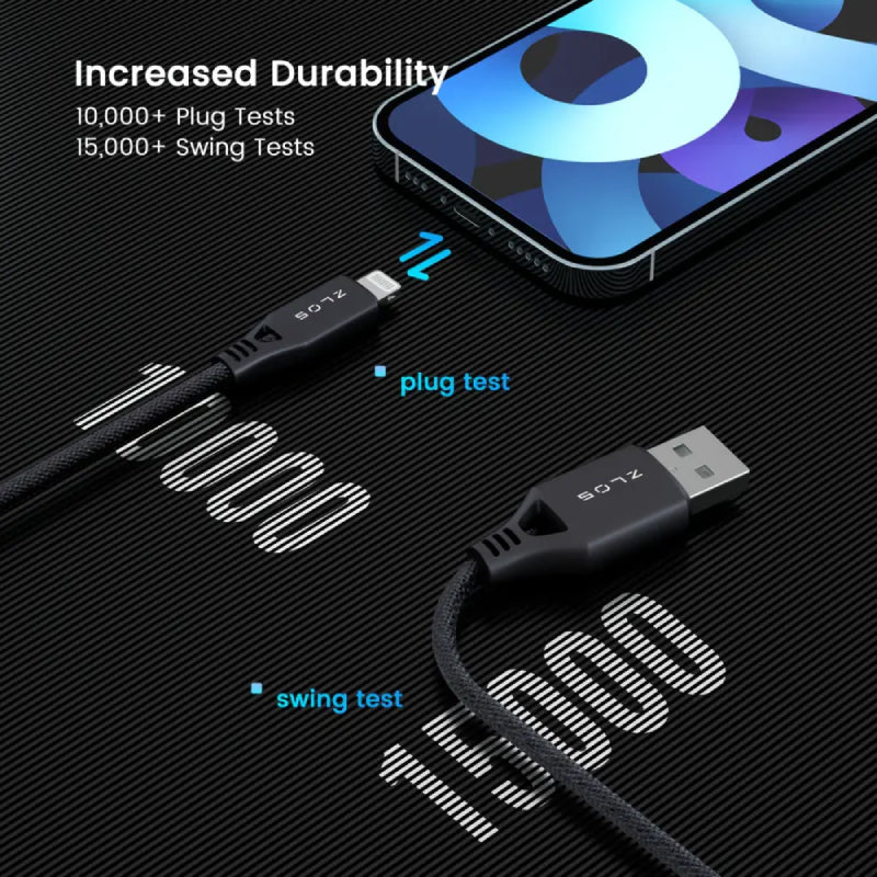 ZLOS Charging Cable With Leather Strap - USB-A / Lightning / 1.2 Meter / Black