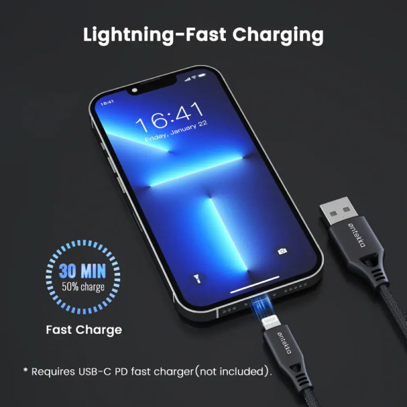 ZLOS Charging Cable With Leather Strap - USB-A / Lightning / 1.2 Meter / Black