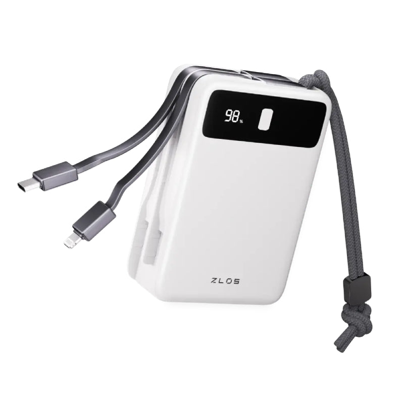 ZLOS LB20 Power Bank with Built-in Cables - 20,000mAh / 22.5W / USB-A / White