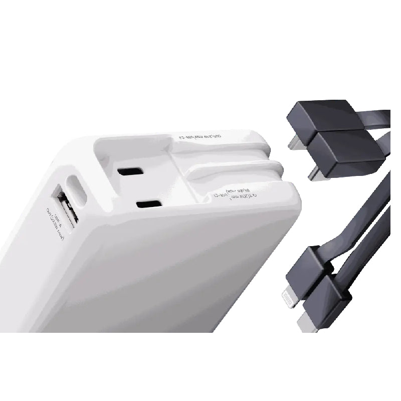 ZLOS LB20 Power Bank with Built-in Cables - 20,000mAh / 22.5W / USB-A / White