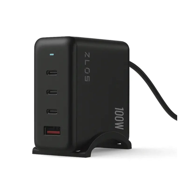ZLOS 4-Port GaN Charger with Cable - 100W / USB-C / USB-A / Black