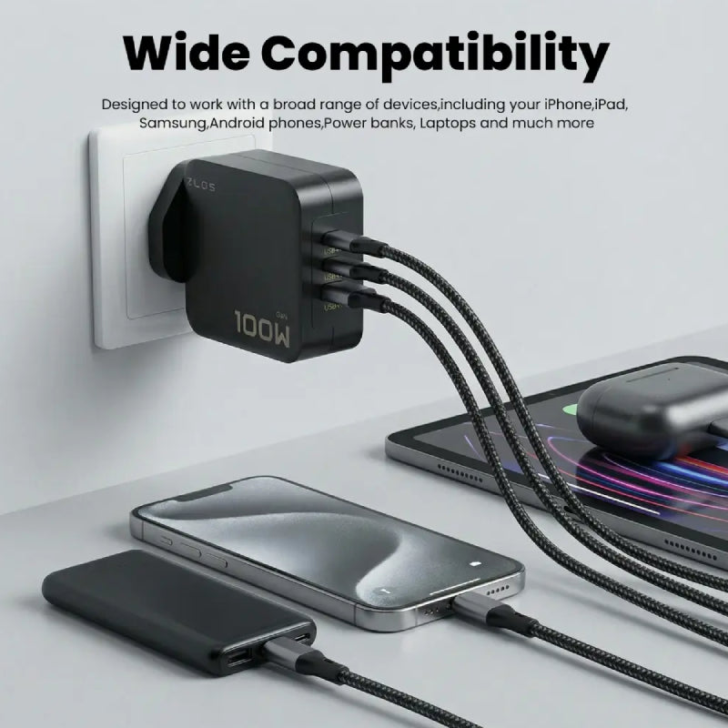 ZLOS GaN Multi-Port Fast Charger - 100W / USB-C / USB-A / Black