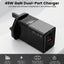 ZLOS 2-Port Gan Fast Charger - 45W / USB-C / USB-A / Black