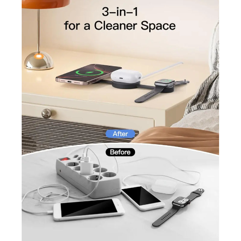 ZLOS MM01 3-in-1 Foldable Wireless Magnetic Charging Station - 15W / Black