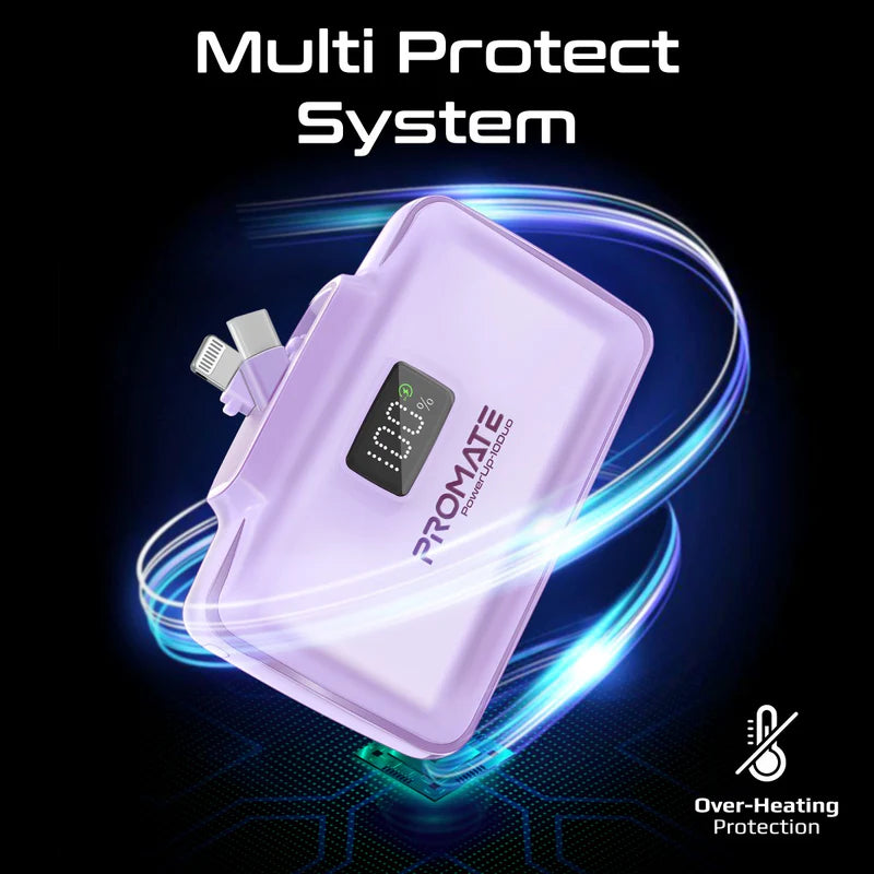 PROMATE PowerUp-10Duo Ultra-Compact Fast Charging Power Bank - 20W / USB-C / Lightning / Purple