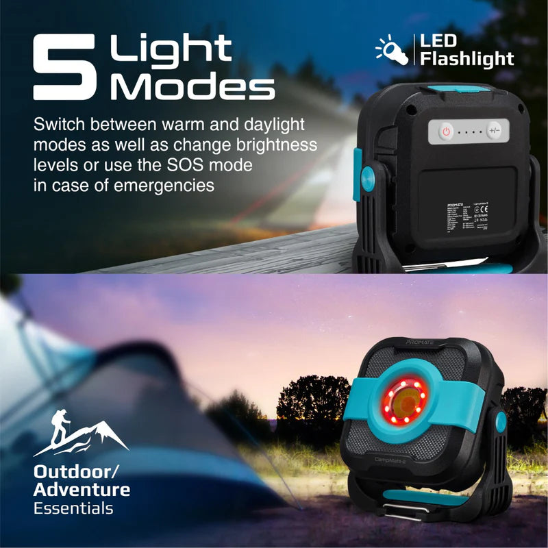 PROMATE CampMate-3 Power Bank With Camping Light - 9000mah / USB-C / Black