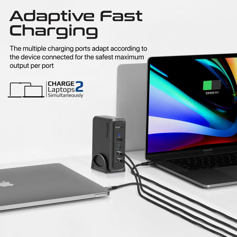 PROMATE GaNPort-140W Power Delivery With Charging Station - 140W / USB-C / USB-A / Black