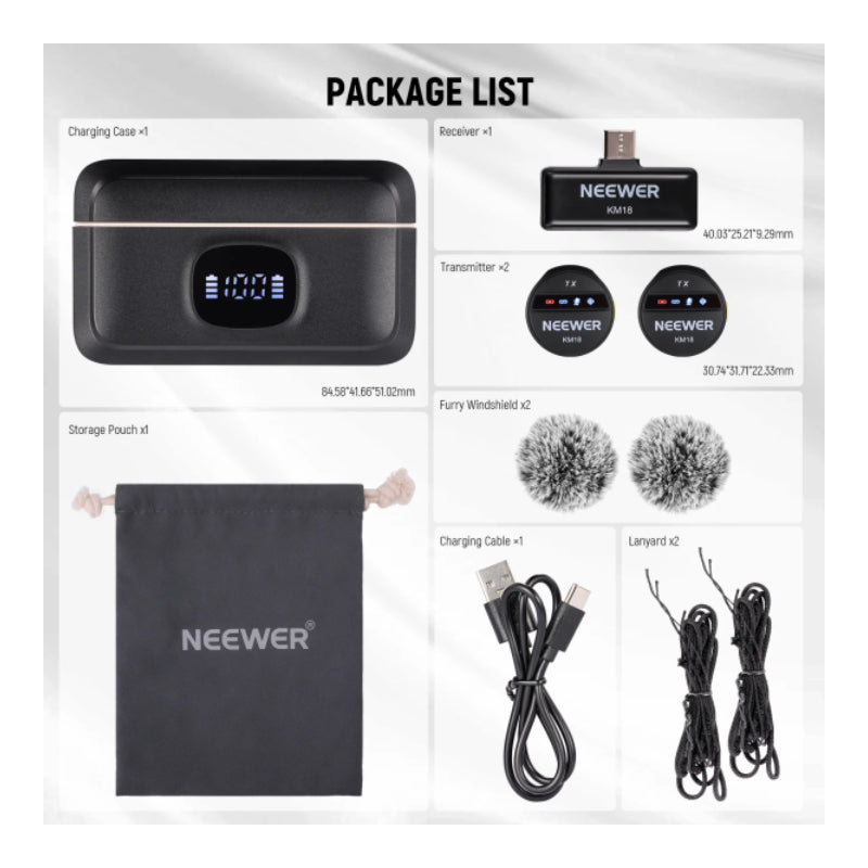 NEEWER KM18 Mini Wireless Lavalier Microphone Kit - Black