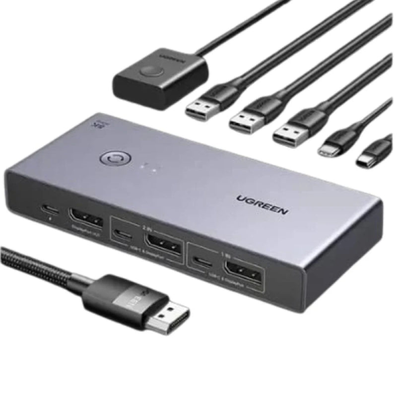 UGREEN DisplayPort KVM Switch 2 In 1 Out - (2 PCs, 2 Monitors, 8K@60Hz, 4-Port) (CM695 - 25962)