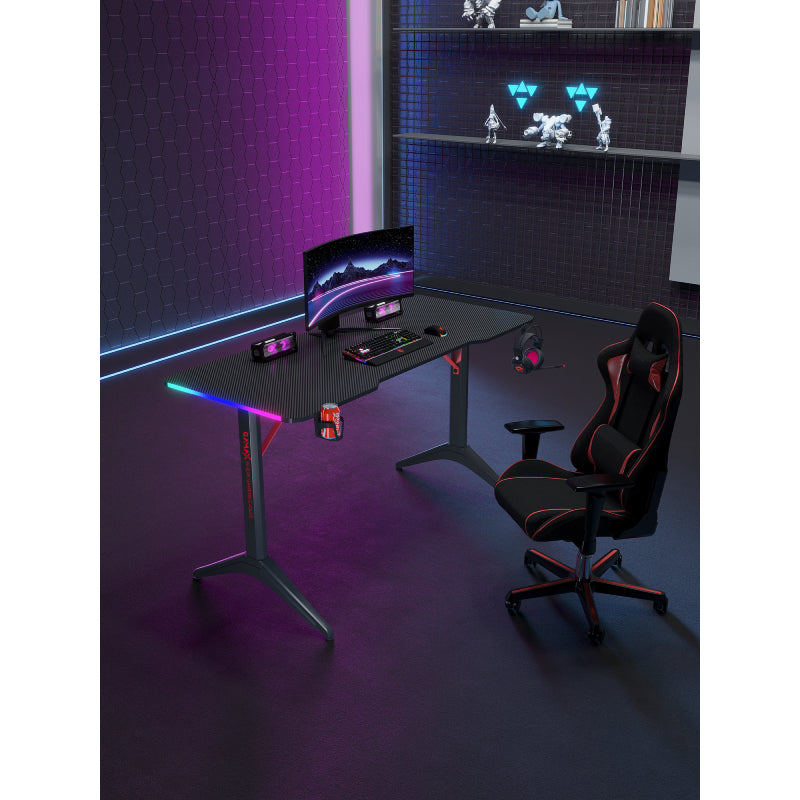 Gamax D2208B RGB Carbon Fiber Gaming Table with MousePad - Black