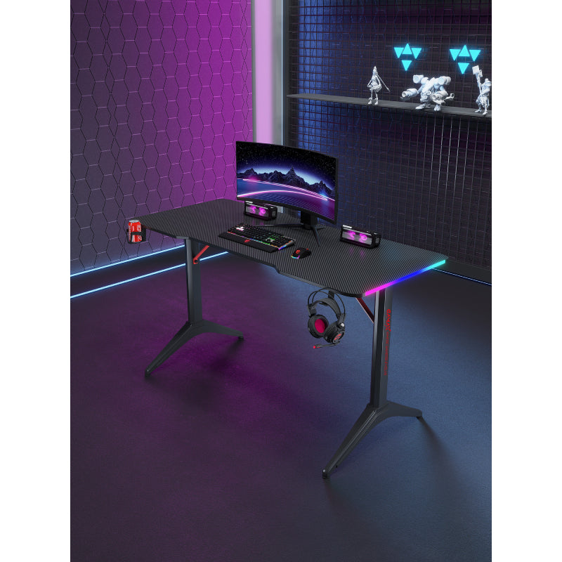 Gamax D2208B RGB Carbon Fiber Gaming Table with MousePad - Black