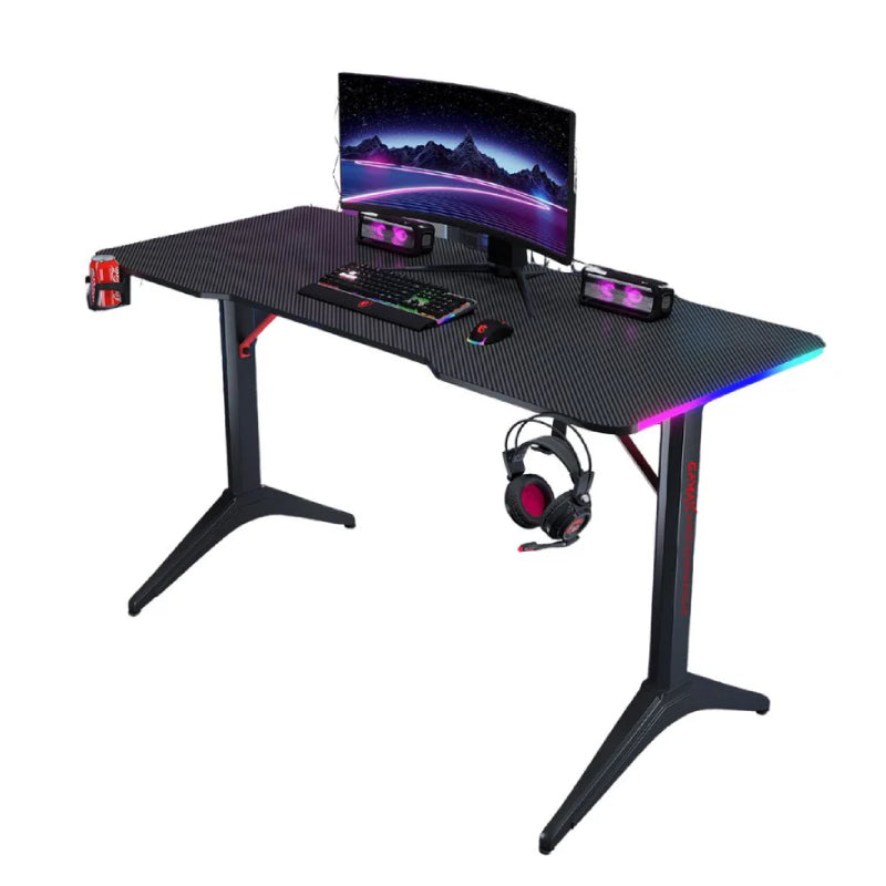 Gamax D2408B RGB Carbon Fiber Gaming Table with MousePad - Black