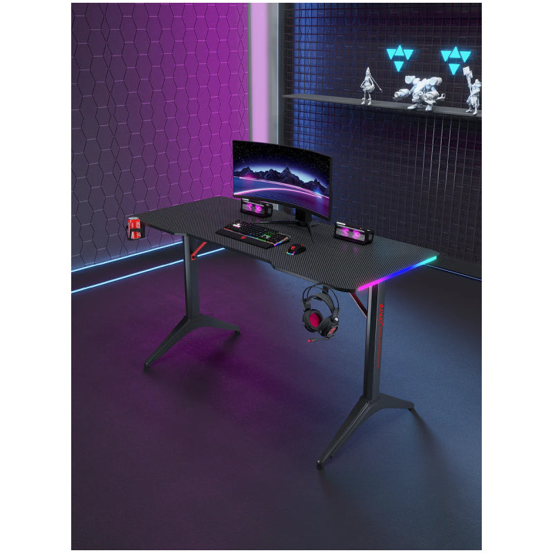 Gamax D2408B RGB Carbon Fiber Gaming Table with MousePad - Black