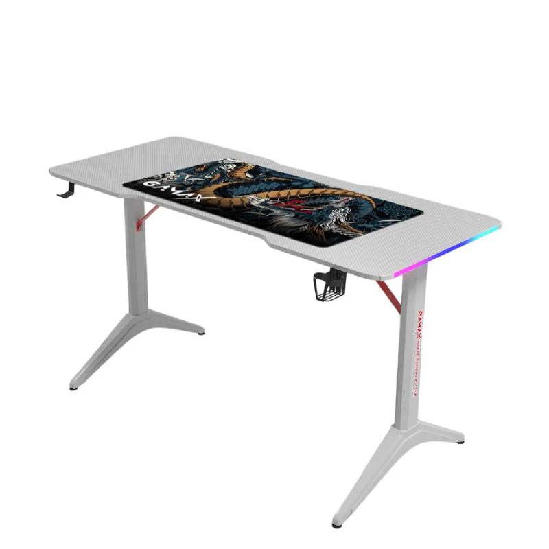 Gamax D2208W RGB Carbon Fiber Gaming Table with MousePad - White