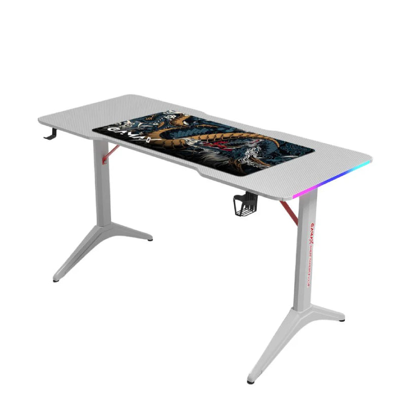 Gamax D2408W RGB Carbon Fiber Gaming Table with MousePad - White