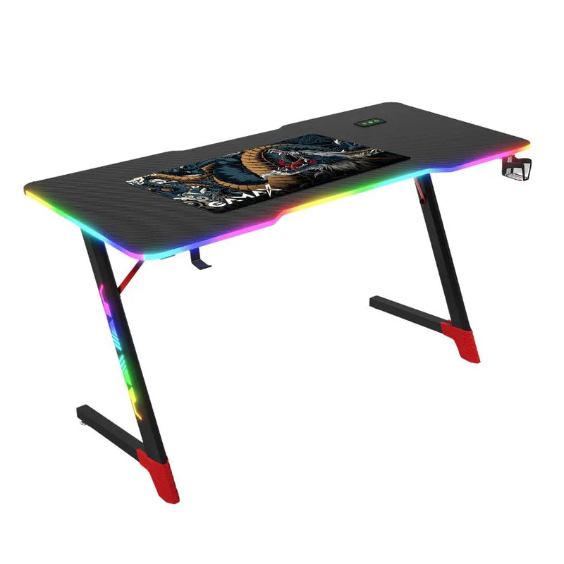 Gamax D2501 3-Sides RGB Carbon fiber Gaming Table with Mousepad - Black