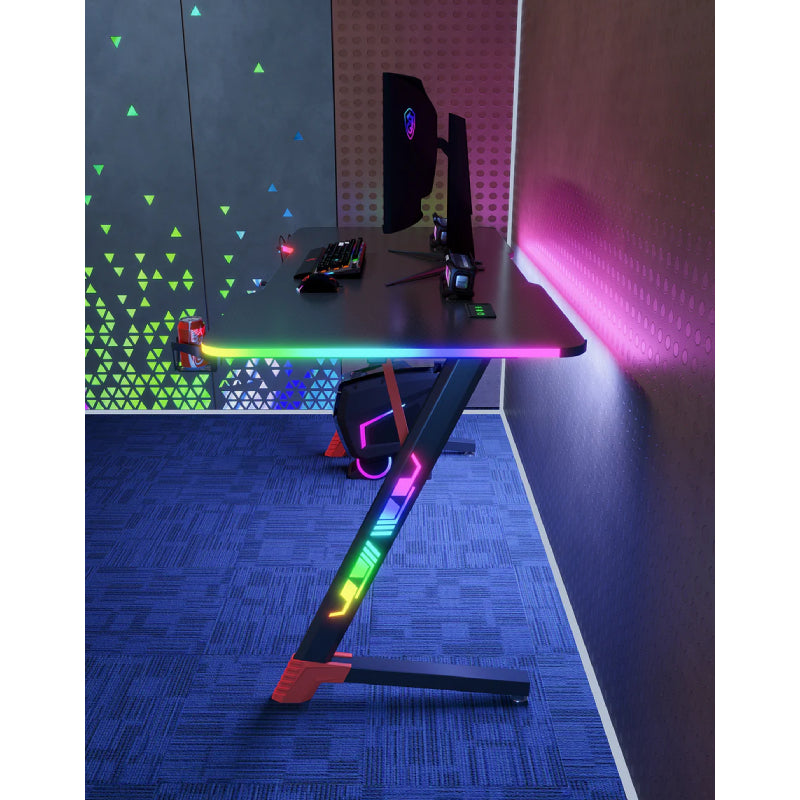 Gamax D2501 3-Sides RGB Carbon fiber Gaming Table with Mousepad - Black
