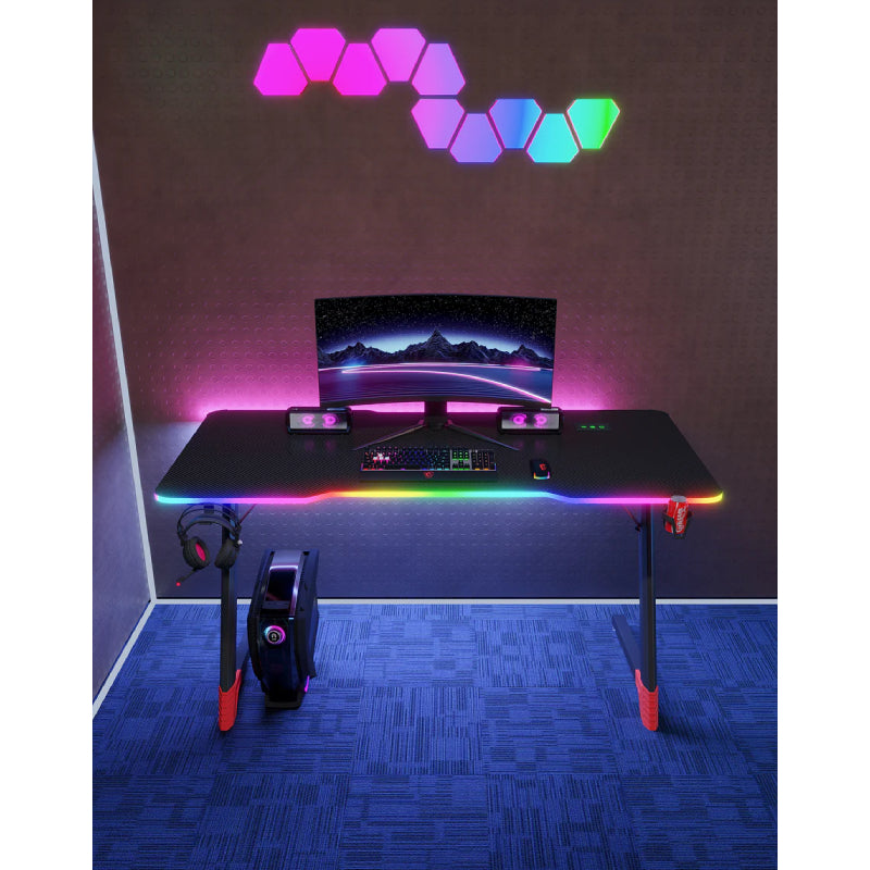 Gamax D2501 3-Sides RGB Carbon fiber Gaming Table with Mousepad - Black