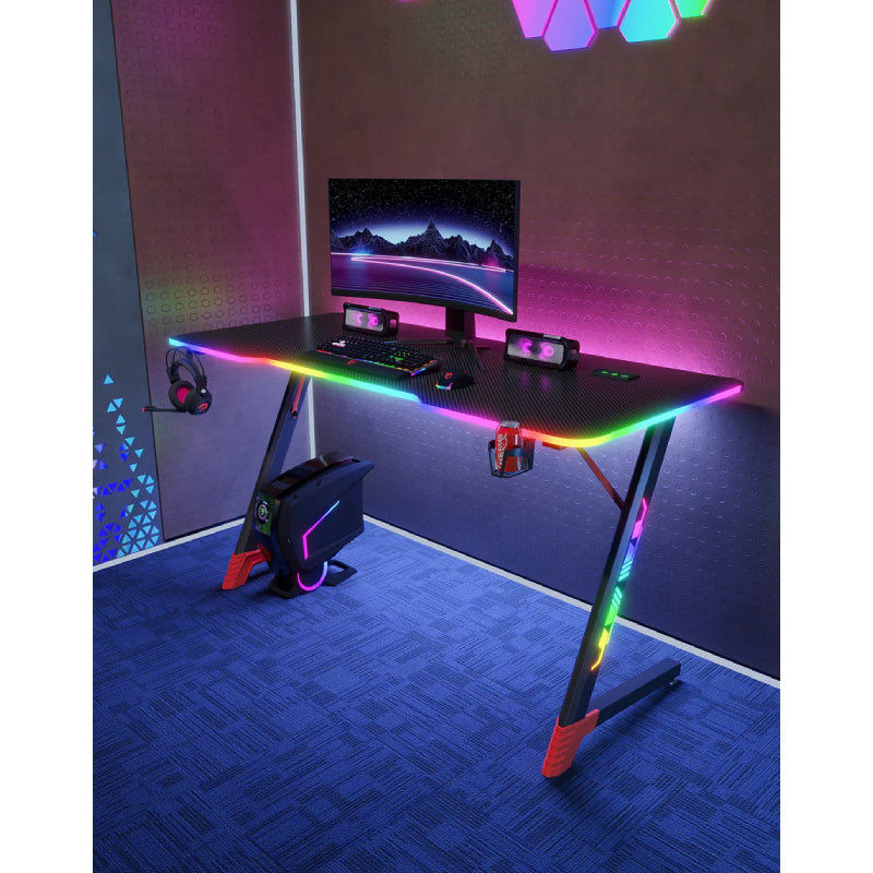 Gamax D2501 3-Sides RGB Carbon fiber Gaming Table with Mousepad - Black