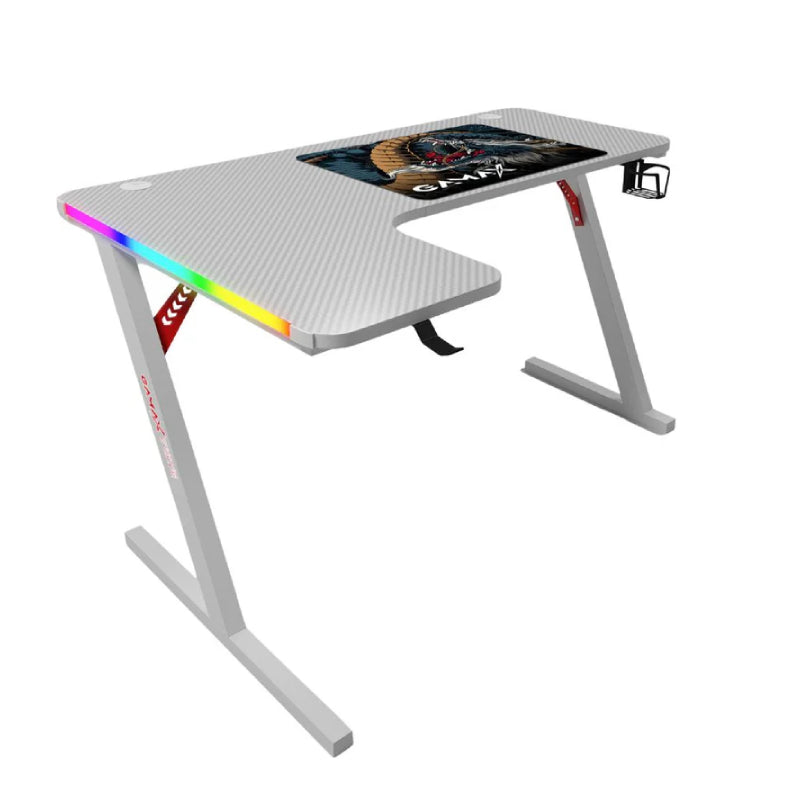 Gamax P201-LW RGB Carbon Fiber Gaming Table (L-Shaped) with MousePad - Left / White