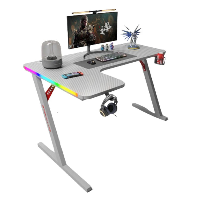 Gamax P201-LW RGB Carbon Fiber Gaming Table (L-Shaped) with MousePad - Left / White