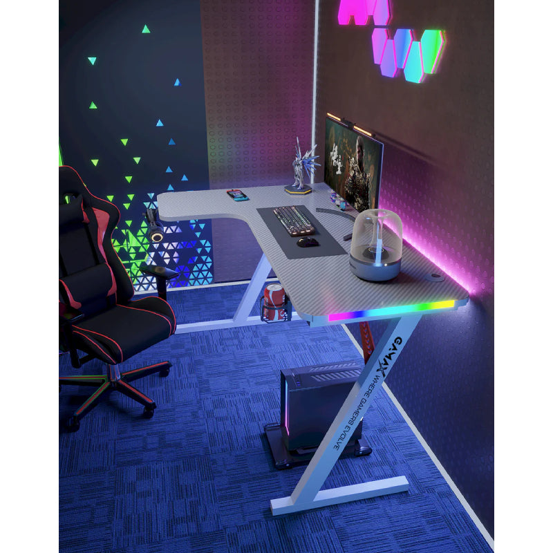 Gamax P201-LW RGB Carbon Fiber Gaming Table (L-Shaped) with MousePad - Left / White
