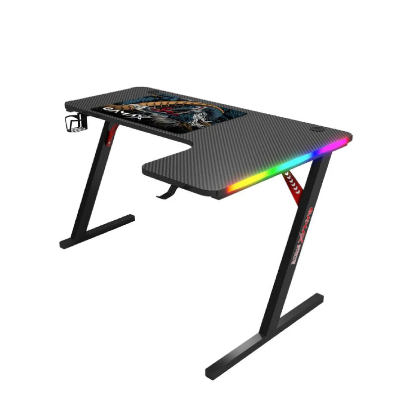 Gamax P201-RB RGB Carbon Fiber Gaming Table (L-Shaped) with MousePad - Right / Black