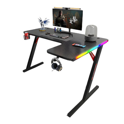 طاولة ألعاب جاماكس P201-RB RGB من ألياف الكربون بشكل حرف L مع وسادة ماوس، جهة اليمين، باللون الأسود