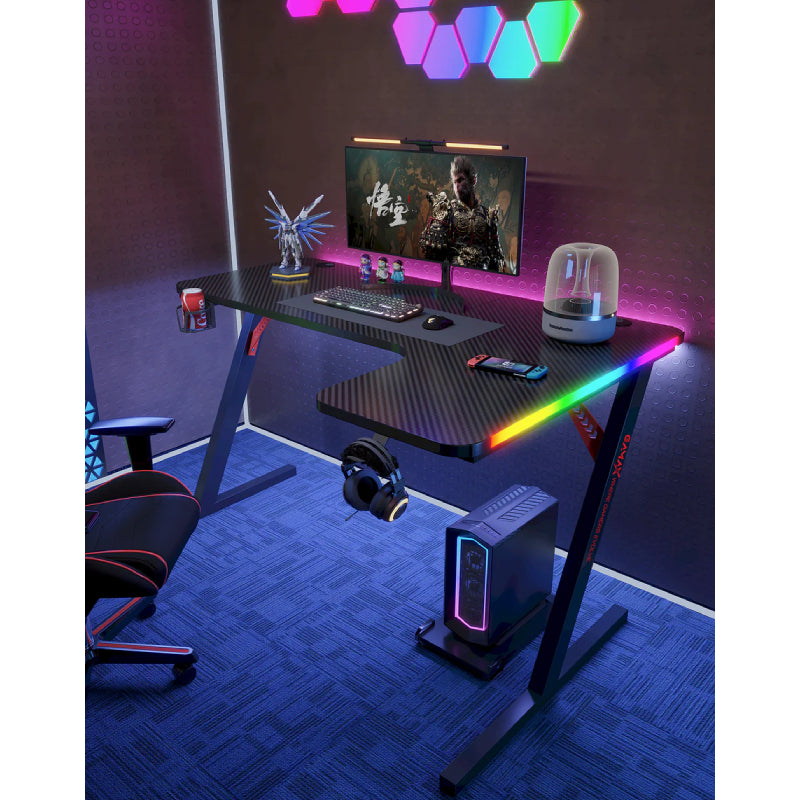Gamax P201-RB RGB Carbon Fiber Gaming Table (L-Shaped) with MousePad - Right / Black