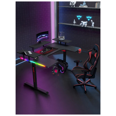Gamax P203 RGB Carbon Fiber Gaming Workstation Desk with Multi-Level Shelves & Mousepad - Black