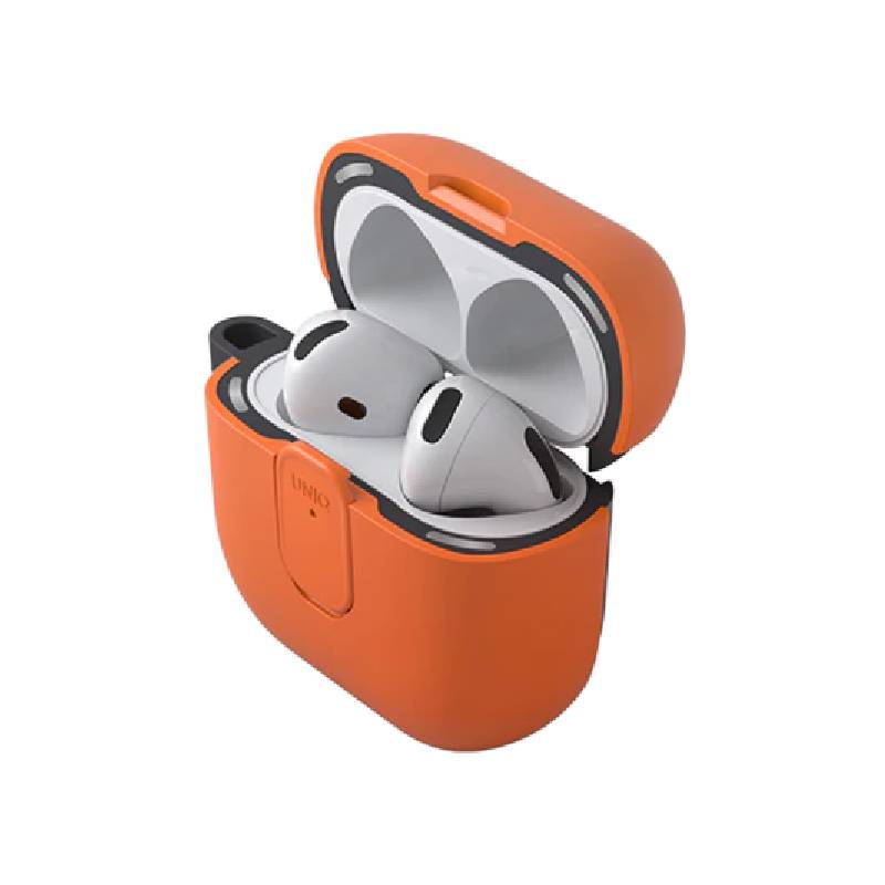 Uniq Clyde Lock Case for Apple Airpods 4th Gen - Volt Orange & Charcoal