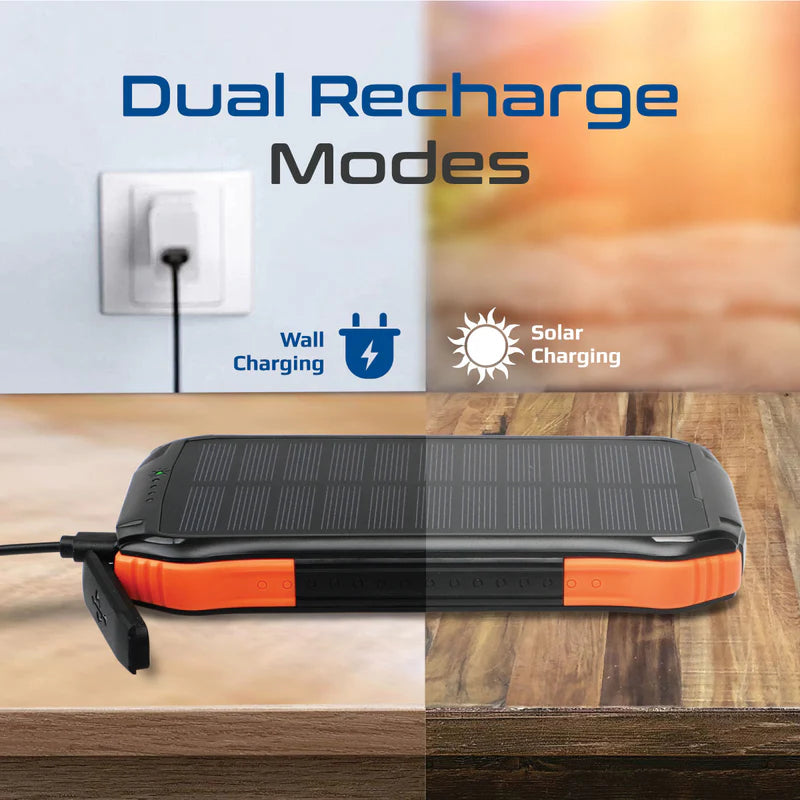 PROMATE SolarTank-10PDQi Rugged EcoLight Solar Power Bank - 10000mAh / USB-A / USB-C