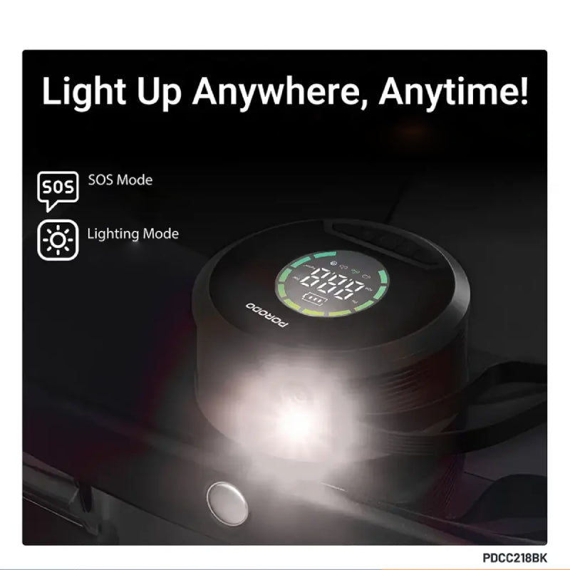 Porodo Gagefit Power Bank & Jump Starter with Tire Inflator & Lightning Lamp - 8000mAh / Black