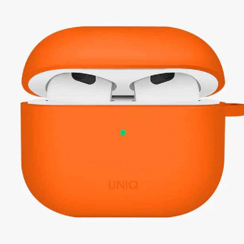 Uniq Nexo Active Hybrid Silicone Airpods 4th Gen Case With Sports Ear Hooks - Volt Orange