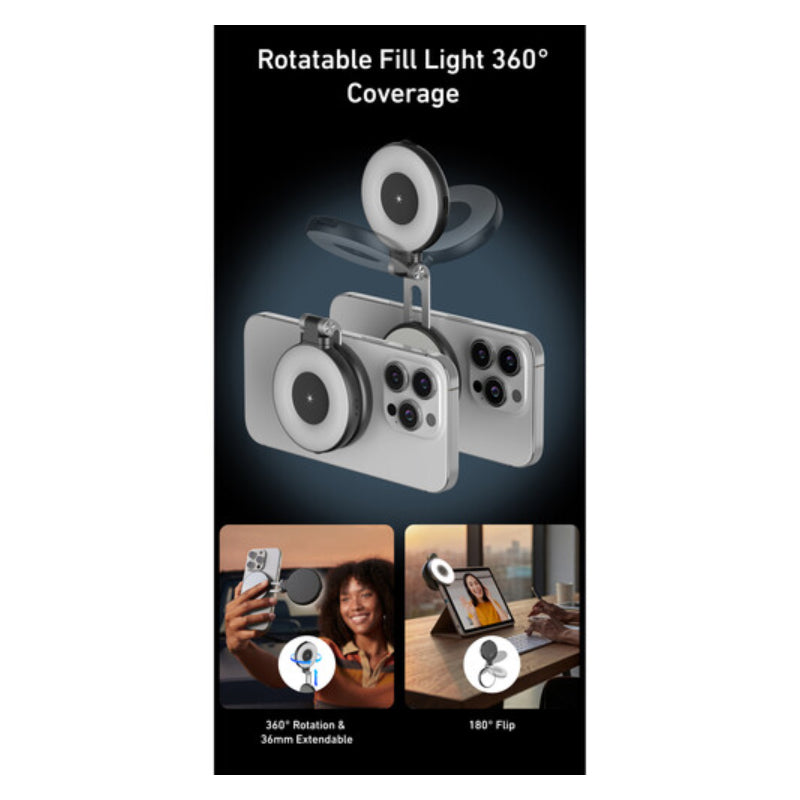 TELESIN C03 Magnetic Selfie Ring Light Phone Grip - Black