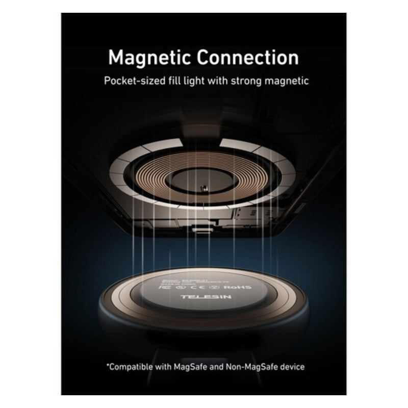 TELESIN C03 Magnetic Selfie Ring Light Phone Grip - Black