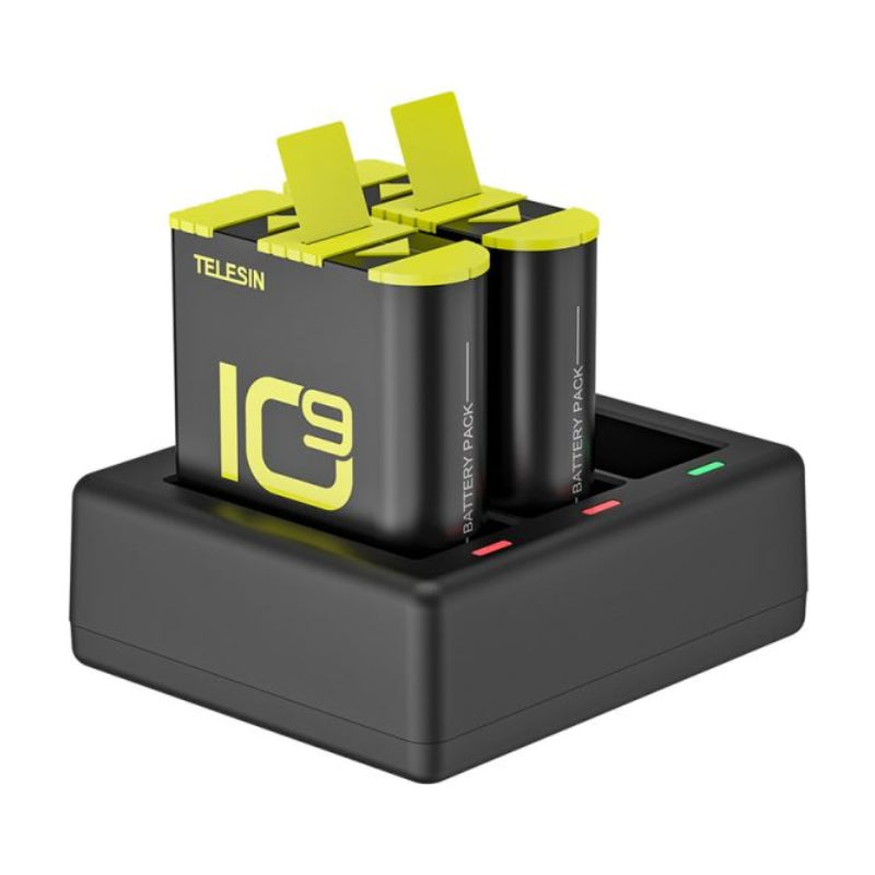 TELESIN 3 Slots Charger with 2 Batteries for GoPro 9/10/11 - Black