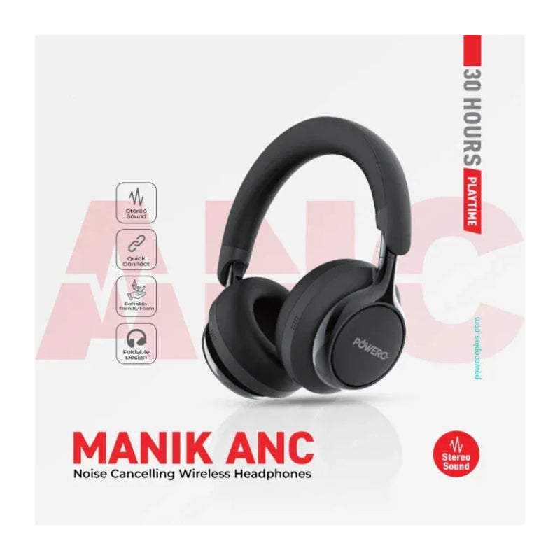 PowerO+ Manik ANC Over-ear Headphone - 300mAh / Bluetooth / Black