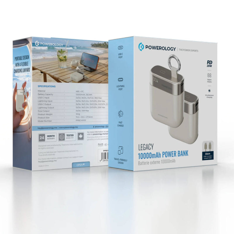Powerology Legacy Power Bank - 10000mAh / Lightning / USB-C / Beige
