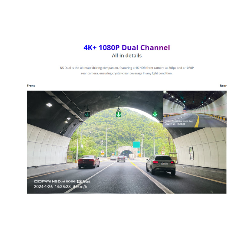 DDPAI N5 Dual Dash Cam - 4K / Wi-Fi / Black