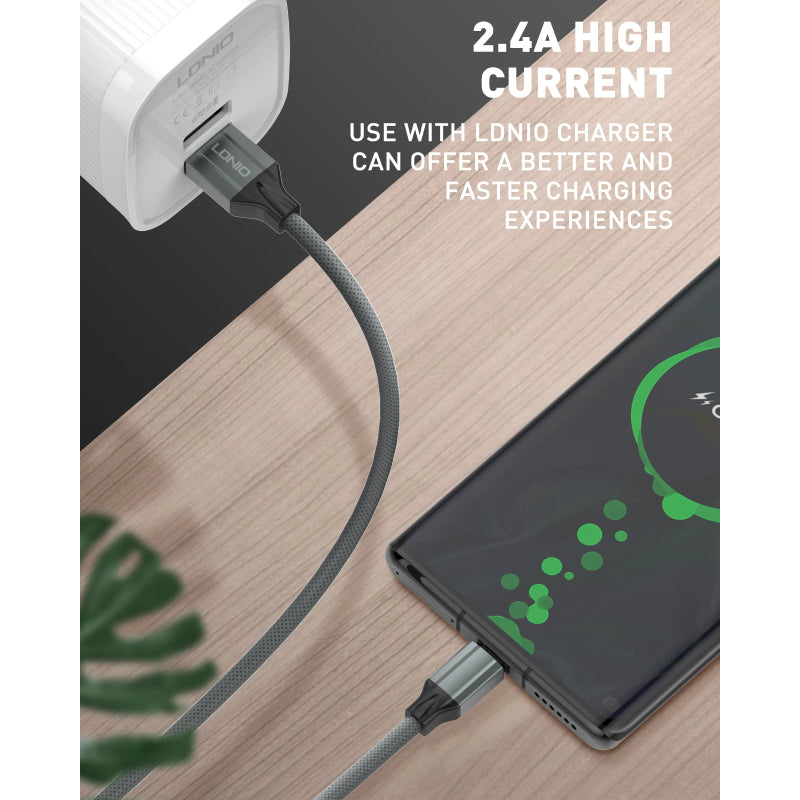 LDNIO LS442 Fast Charging Data Cable - 2 Meter / USB-A / USB-C / Grey