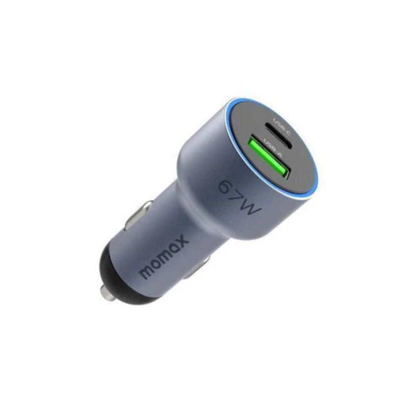 MOMAX MoVe Dual Port Car Charger - 67W / USB-A / USB-C / Space Gray