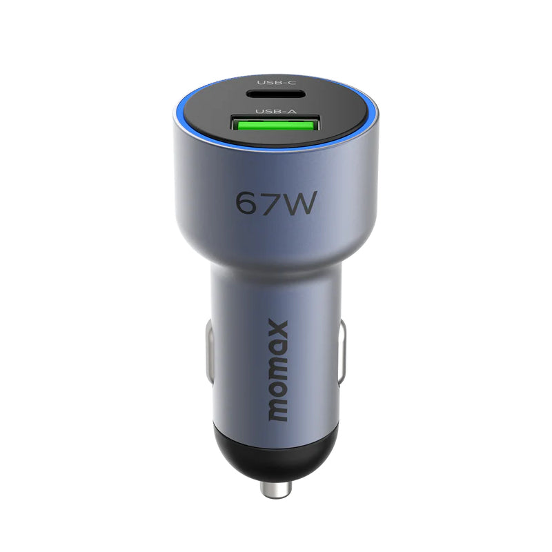 MOMAX MoVe Dual Port Car Charger - 67W / USB-A / USB-C / Space Gray