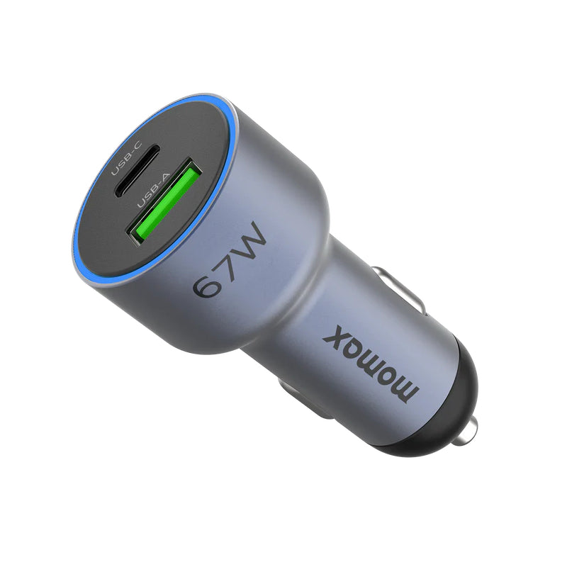 MOMAX MoVe Dual Port Car Charger - 67W / USB-A / USB-C / Space Gray