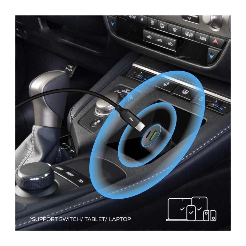 MOMAX MoVe Dual Port Car Charger - 67W / USB-A / USB-C / Space Gray