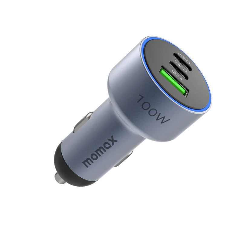 MOMAX MoVe 3-Port Car Charger - 100W / USB-A / USB-C / Space Gray