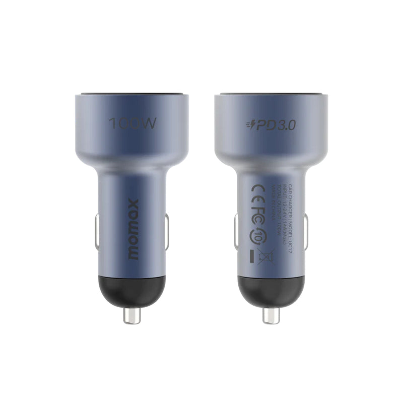 MOMAX MoVe 3-Port Car Charger - 100W / USB-A / USB-C / Space Gray