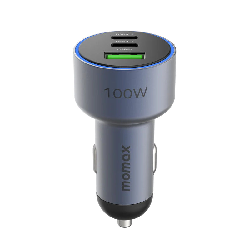 MOMAX MoVe 3-Port Car Charger - 100W / USB-A / USB-C / Space Gray