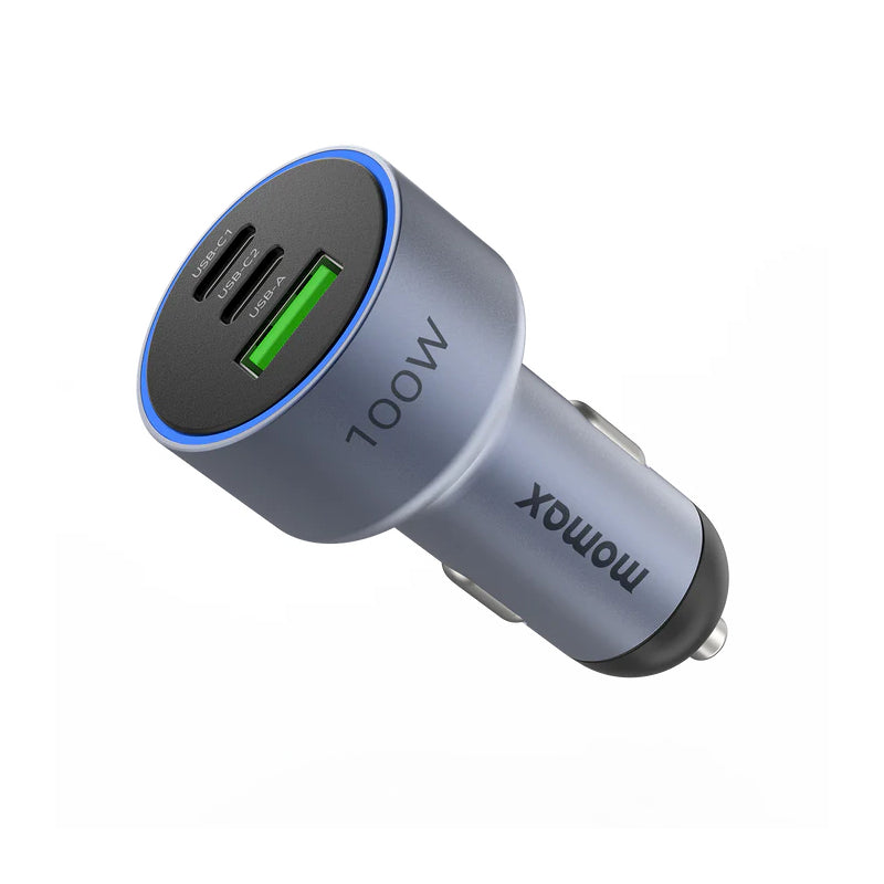 MOMAX MoVe 3-Port Car Charger - 100W / USB-A / USB-C / Space Gray