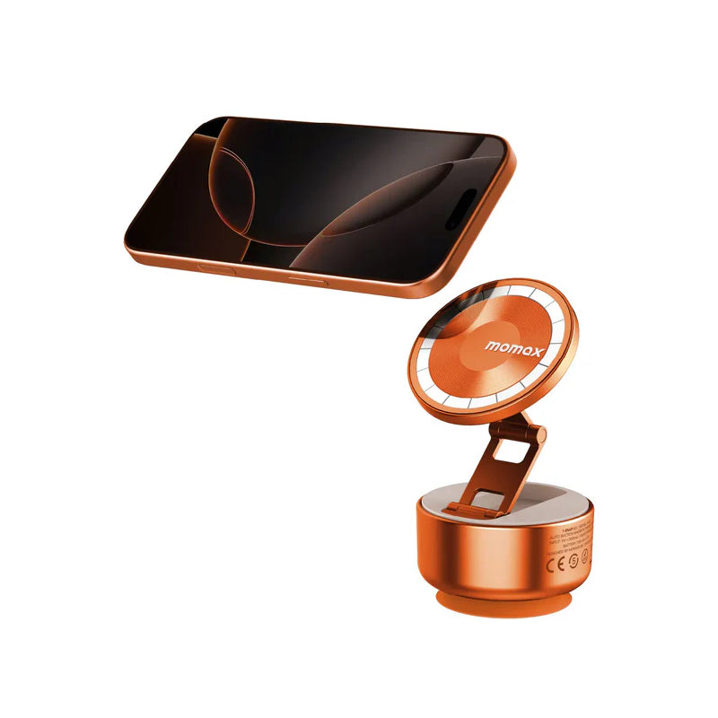 MOMAX 1-Snap Go Auto Suction Magnetic Phone Stand - Solar Orange